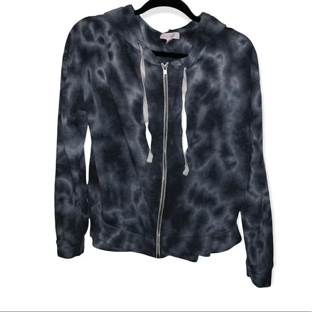 Colsie Blue Grey Tie Dye Hoodie Jacket